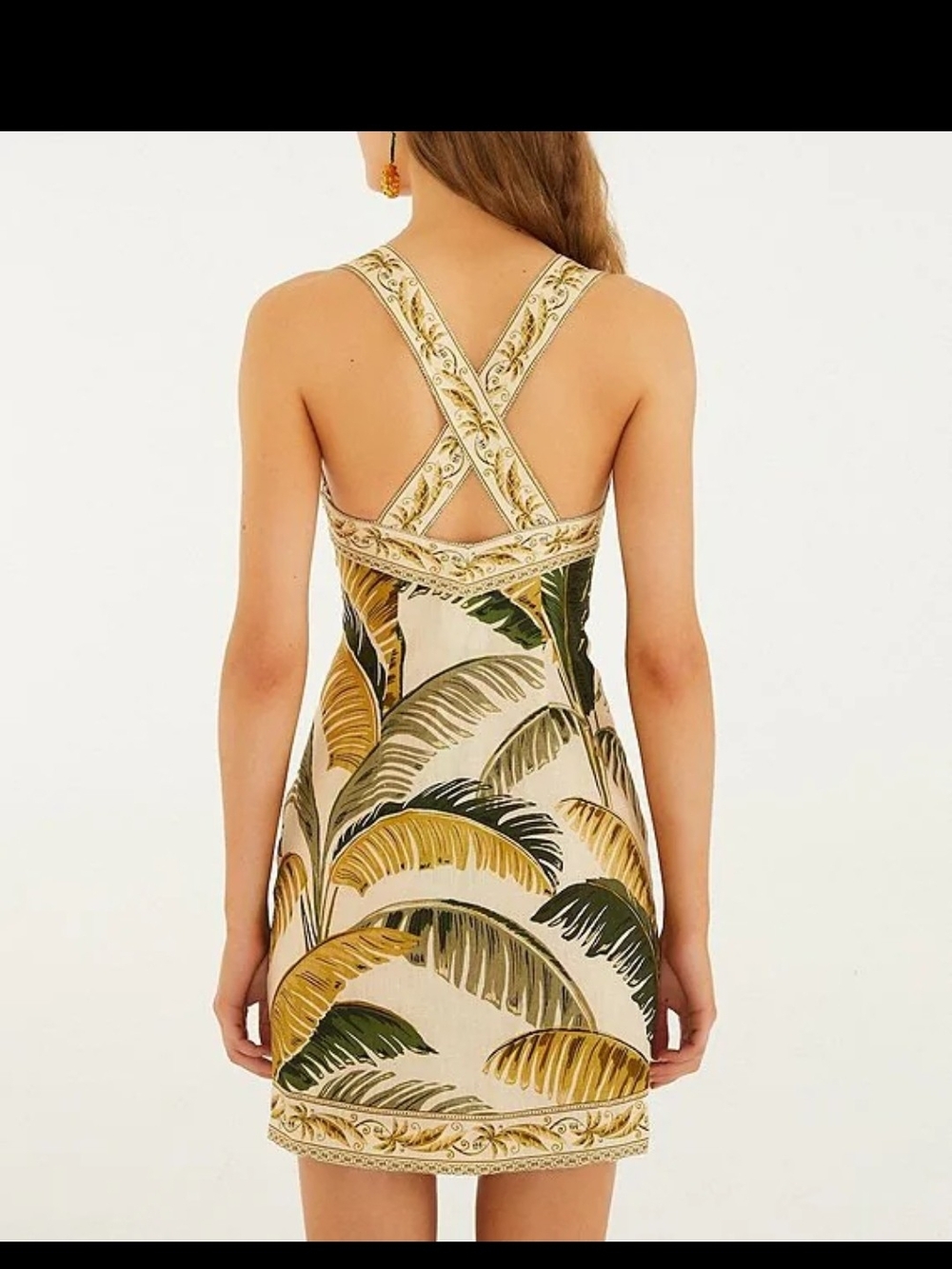 FARM Rio White Dress with Yellow, Olive and Brown Palm Print - Picture 5 of 14